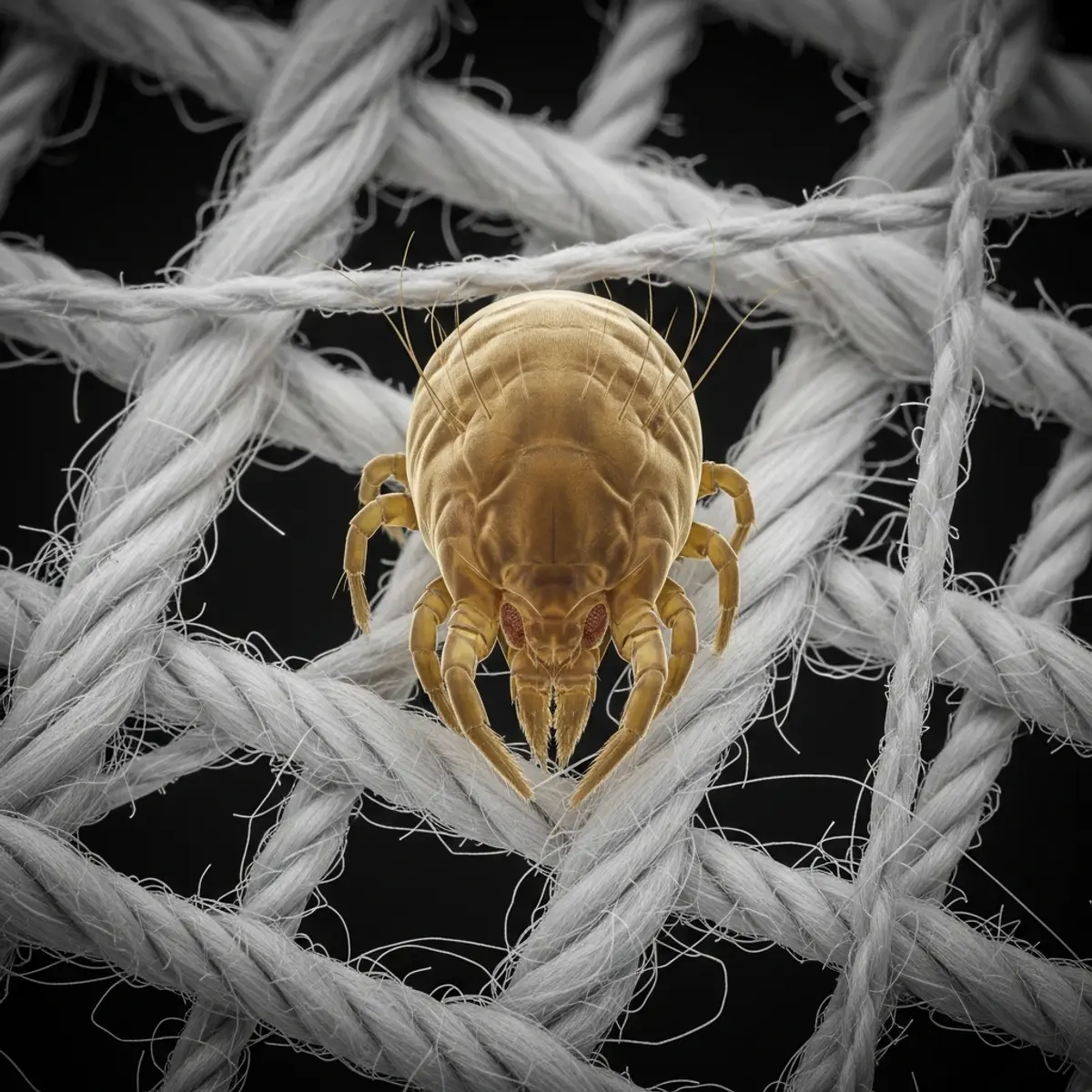 Acarien Dermatophagoides vu au microscope, organisme microscopique responsable d'allergies